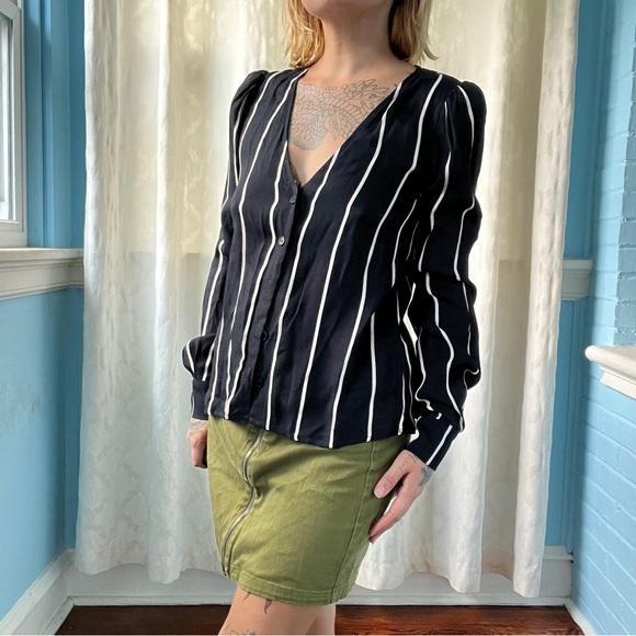 reformation black and white stripe button down blouse size medium - Picture 2 of 6
